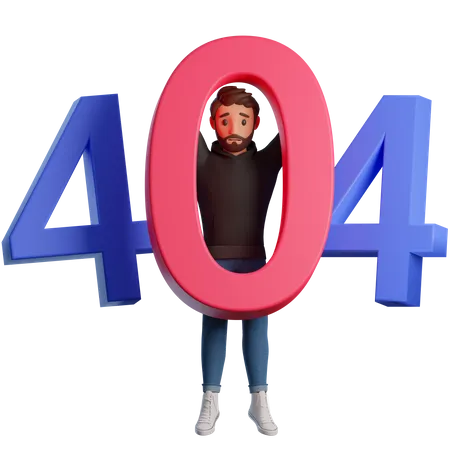 Jeune homme debout avec une erreur 404  3D Illustration