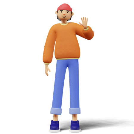 Jeune homme debout et dit bonjour  3D Illustration