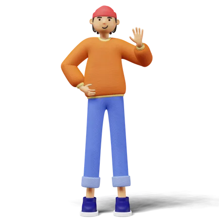 Un jeune homme dit bonjour  3D Illustration