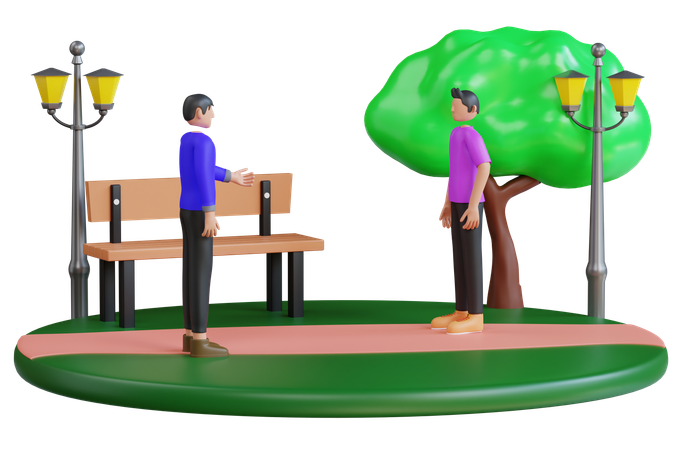 Jeunes hommes discutant entre eux dans le parc  3D Illustration