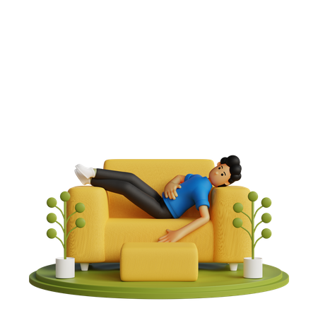 Jeune homme dormant sur un canapé  3D Illustration