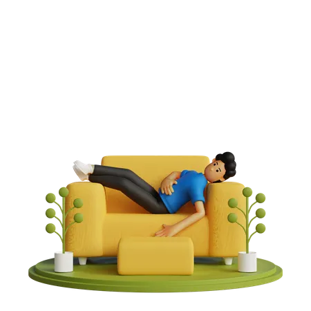 Jeune homme dormant sur un canapé  3D Illustration