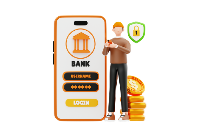 Jeune homme effectuant un paiement à l'aide des services bancaires mobiles  3D Icon