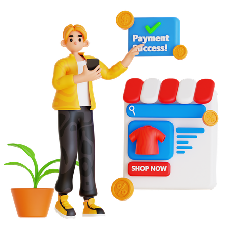 Jeune homme effectuant un paiement en ligne  3D Illustration