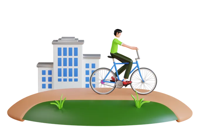 Jeune homme à vélo le matin  3D Illustration