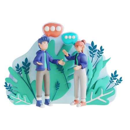 Jeune homme et femme parlant  3D Illustration