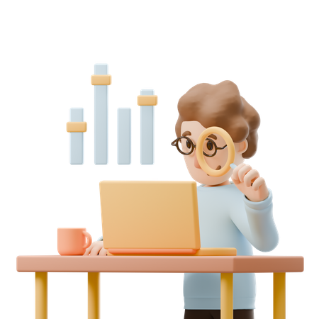 Jeune homme faisant des recherches commerciales  3D Illustration