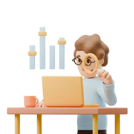 Jeune homme faisant des recherches commerciales  3D Illustration