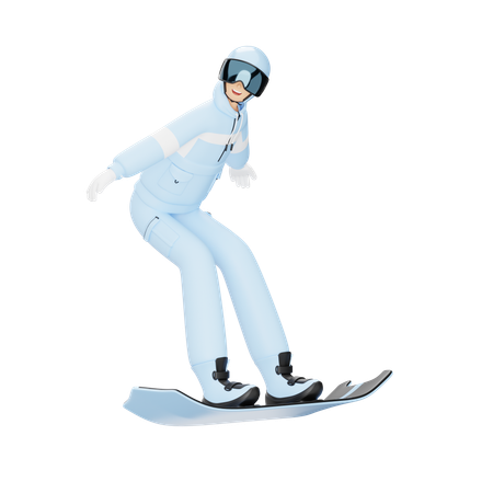 Jeune homme faisant du snowboard  3D Illustration