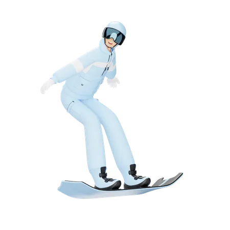 Jeune homme faisant du snowboard  3D Illustration