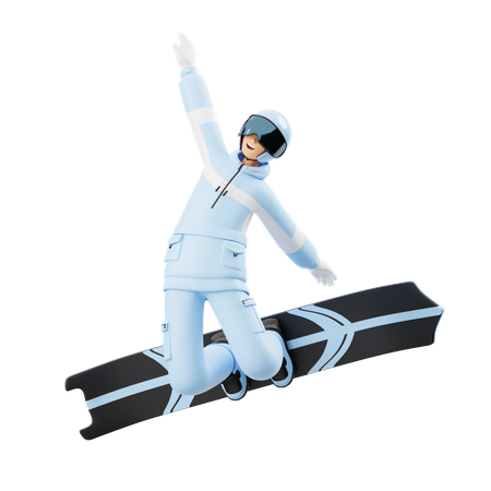 Jeune homme faisant du snowboard freestyle  3D Illustration