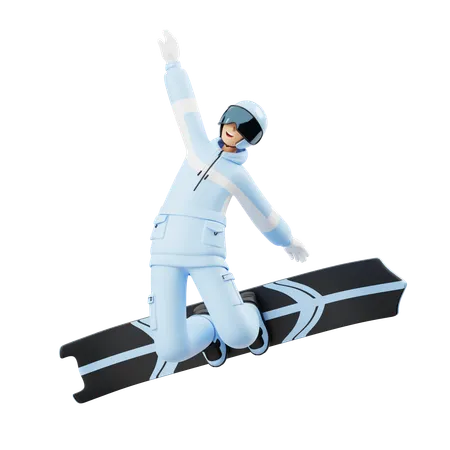 Jeune homme faisant du snowboard freestyle  3D Illustration