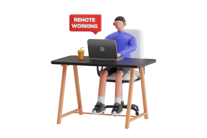 Jeune homme faisant du travail à distance  3D Illustration