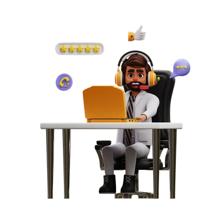 Jeune homme faisant du travail dans un centre d'appels  3D Illustration