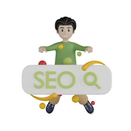 Jeune homme faisant des recherches SEO  3D Illustration