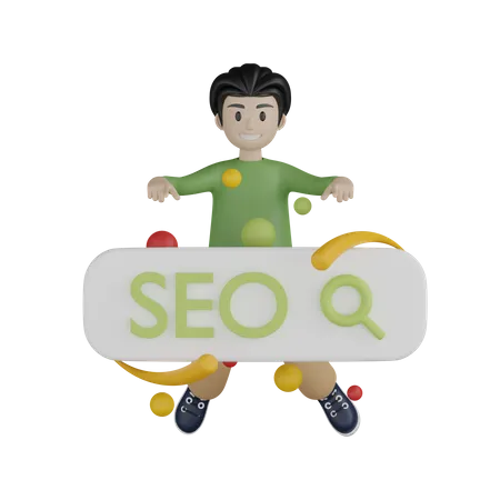 Jeune homme faisant des recherches SEO  3D Illustration