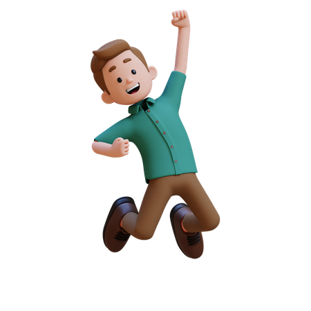 Jeune homme heureux en sautant  3D Illustration