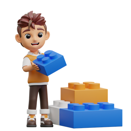 Jeune homme jouant aux Lego  3D Illustration