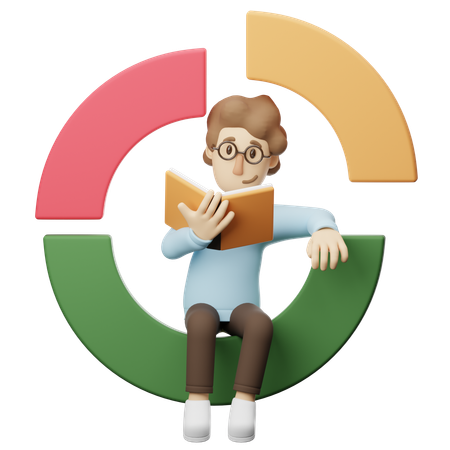 Rapport de lecture d'un jeune homme  3D Illustration