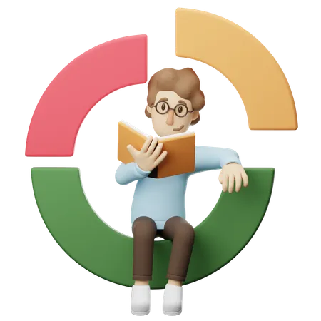 Rapport de lecture d'un jeune homme  3D Illustration