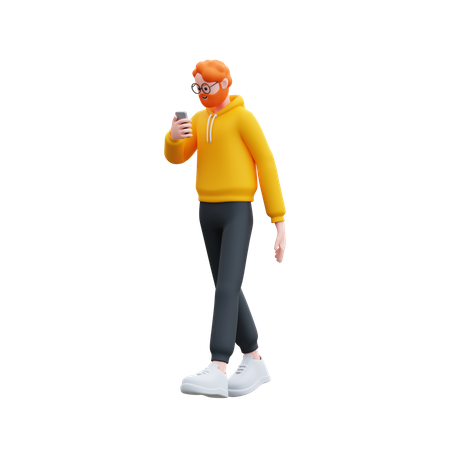 Jeune homme marchant tout en discutant au téléphone  3D Illustration