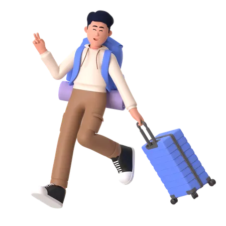 Jeune homme partant en voyage  3D Illustration