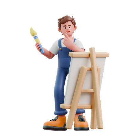 Jeune homme peignant sur une toile  3D Icon