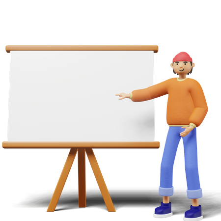 Jeune homme pointant sur un tableau blanc  3D Icon
