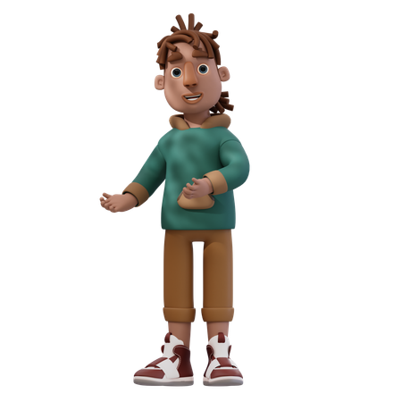 Jeune homme pointant vers la gauche  3D Illustration