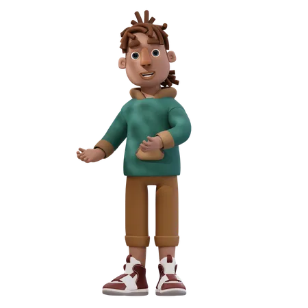 Jeune homme pointant vers la gauche  3D Illustration