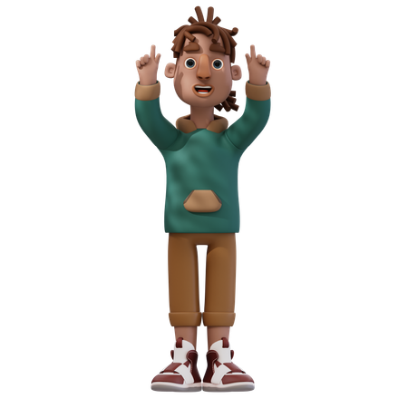 Pose du jeune homme pointant vers le haut  3D Illustration