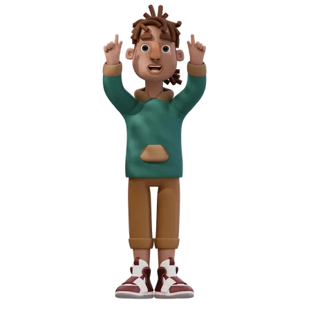 Pose du jeune homme pointant vers le haut  3D Illustration