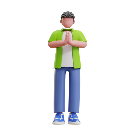 Jeune homme donnant une pose de bienvenue  3D Illustration