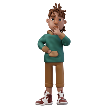 Jeune homme donnant une pose de réflexion  3D Illustration