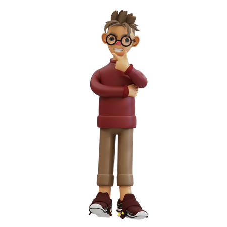 Jeune homme donnant une pose de réflexion  3D Illustration