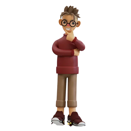 Jeune homme donnant une pose de réflexion  3D Illustration