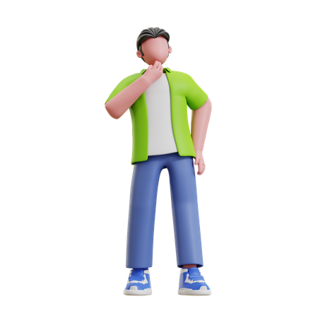 Jeune homme donnant une pose de réflexion  3D Illustration