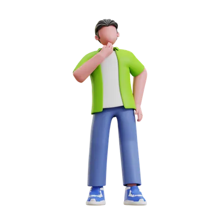 Jeune homme donnant une pose de réflexion  3D Illustration