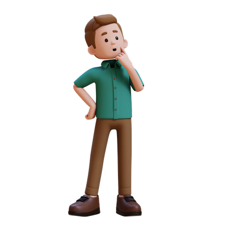 Jeune homme donnant une pose de réflexion  3D Illustration