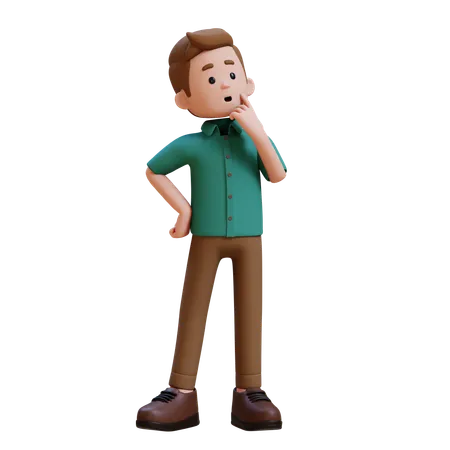 Jeune homme donnant une pose de réflexion  3D Illustration