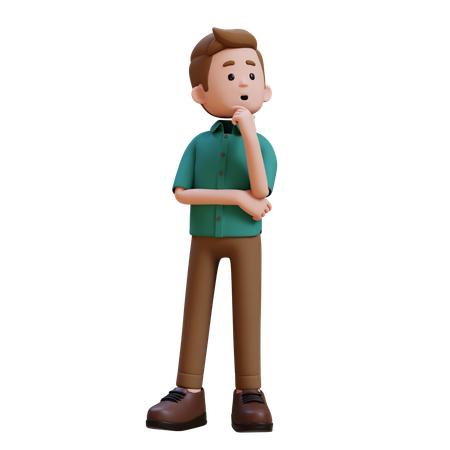 Jeune homme donnant une pose de réflexion  3D Illustration