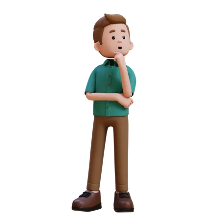 Jeune homme donnant une pose de réflexion  3D Illustration