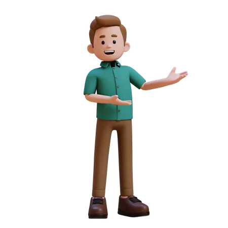 Jeune homme présentant quelque chose à gauche  3D Illustration