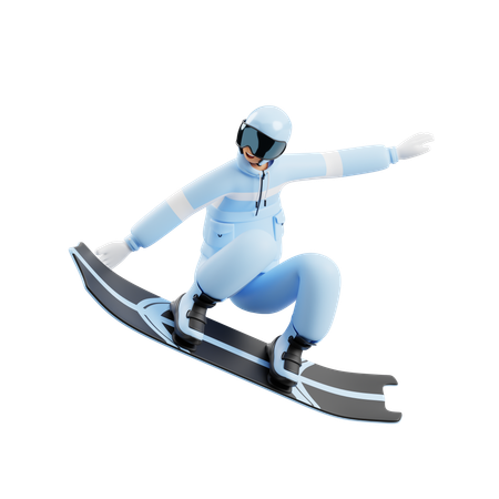 Un jeune homme profite d'une aventure en snowboard  3D Illustration