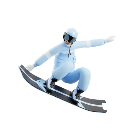 Un jeune homme profite d'une aventure en snowboard  3D Illustration