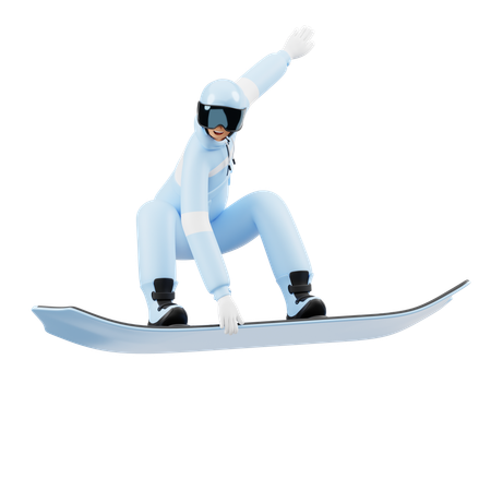 Jeune homme appréciant le snowboard  3D Illustration