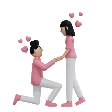 Un jeune homme propose une femme le jour de la Saint-Valentin  3D Illustration