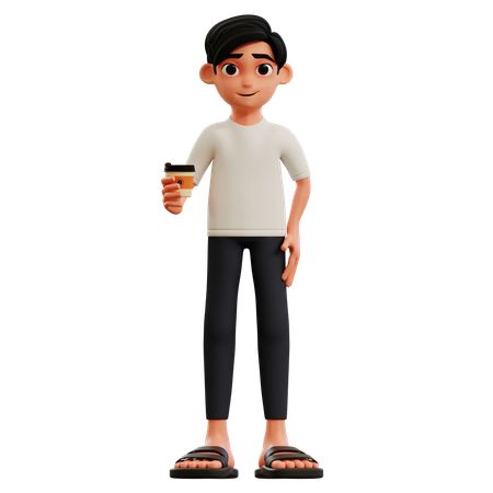 Jeune homme tenant un café  3D Illustration