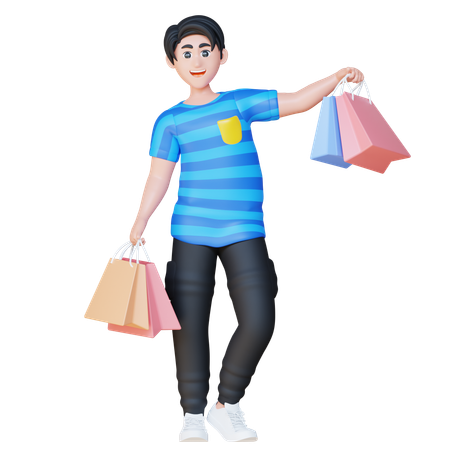 Jeune homme tenant un sac à provisions  3D Illustration