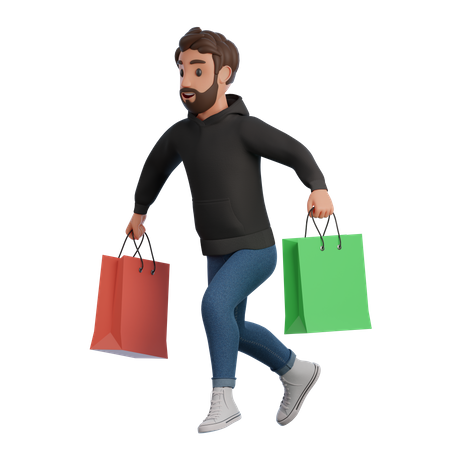 Jeune homme tenant un sac à provisions  3D Illustration